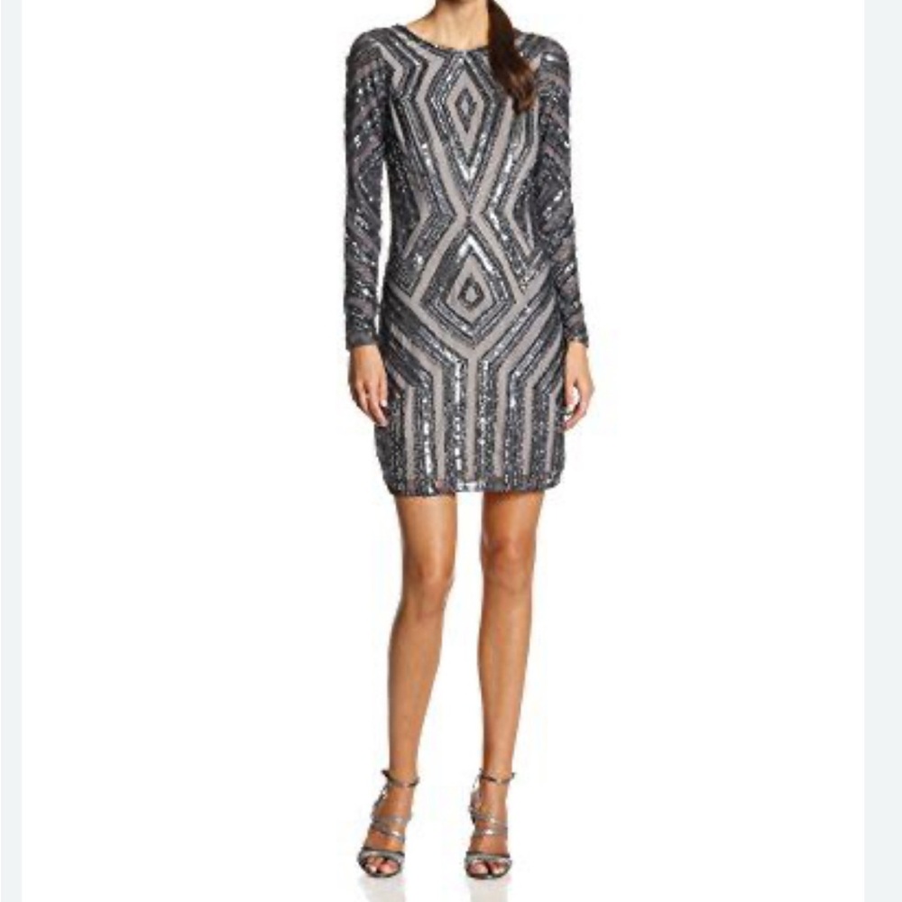 ADRIANNA PAPELL diamond beaded cocktail dress. Size 8 color Dark Gray.